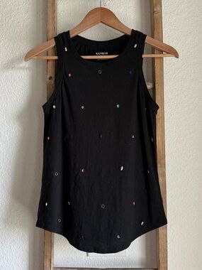 Express Black Rhinestone Embellished Cotton Tank Top Sz: XS